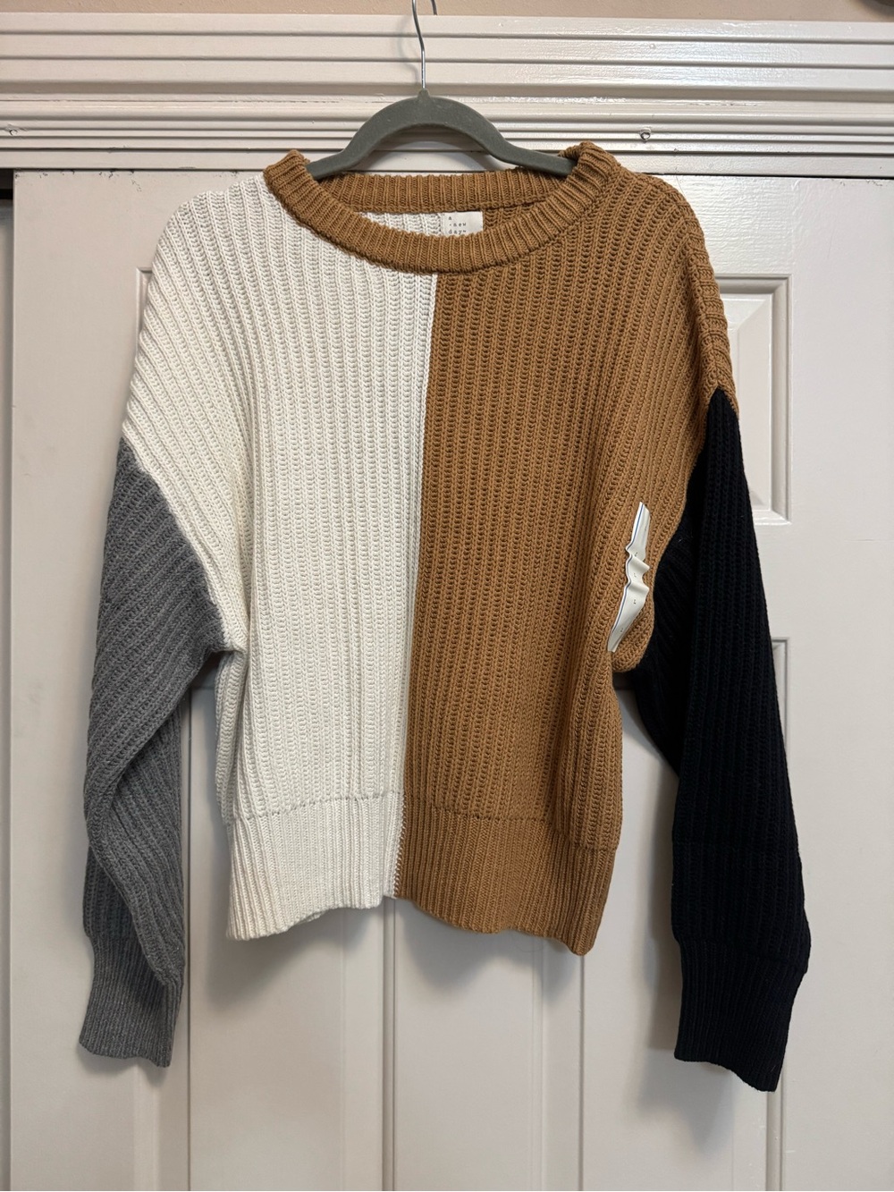 a new day Colorblock Crewneck Sweater - White, Camel, Gray & Black